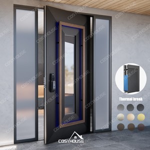 Puerta de Entrada Moderna de Aluminio de Lujo, Puerta Principal de Seguridad con Textura 3D, Diseño Pivotante para Casa o Villa, Fabricante Personalizado - Product Image 3