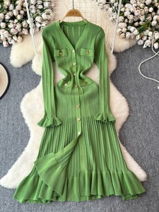 Váy len cao cấp phong cách quý tộc Pháp mùa thu đông, kiểu dáng ôm eo tôn dáng, viền bèo nhún - Product Image 2