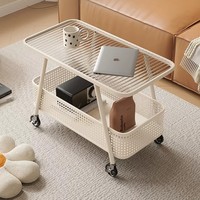 Table d'appoint mobile en verre sur roulettes avec rangement pour salon, chambre et mobilier de maison