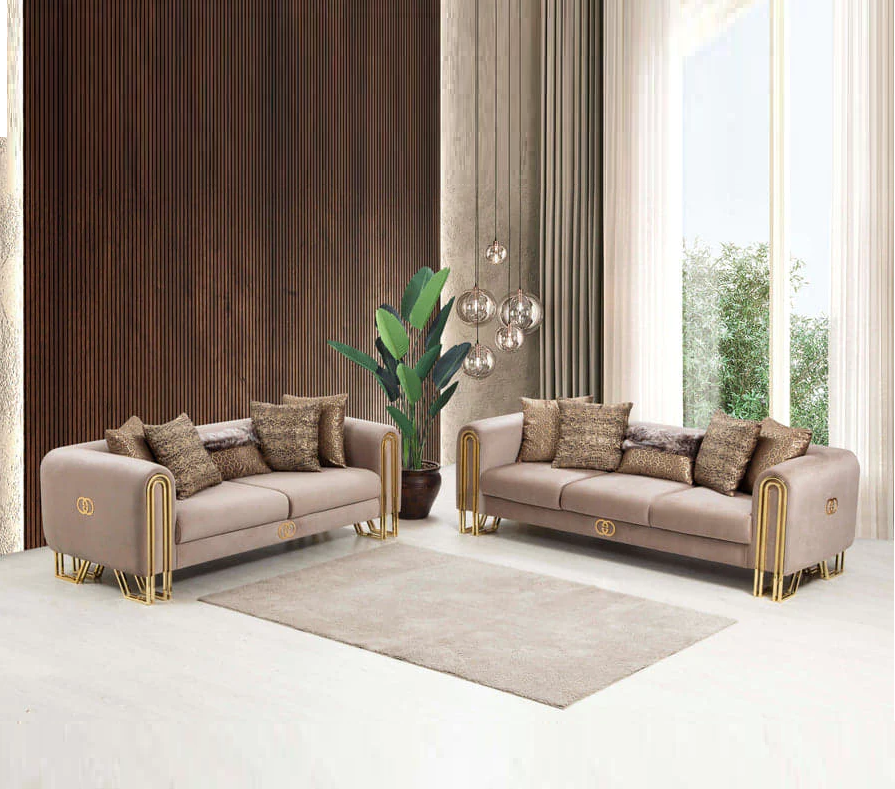 Wholesales Luxury Living Room Stainless Steel Lounge Sofa 2-3 Seater Velvet Lobby Couch For Home Hotel