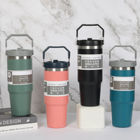 Bouteille d'eau en acier inoxydable avec paille rabattable, vert printanier, poignée de transport facile, couvercle à torsion et paille escamotable, anti-fuite