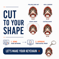 Porte-clés en acrylique anime mignon, acrylique transparent 3mm, vente en gros, faible MOQ, fermoir pivotant, forme découpée sur mesure, léger et durable