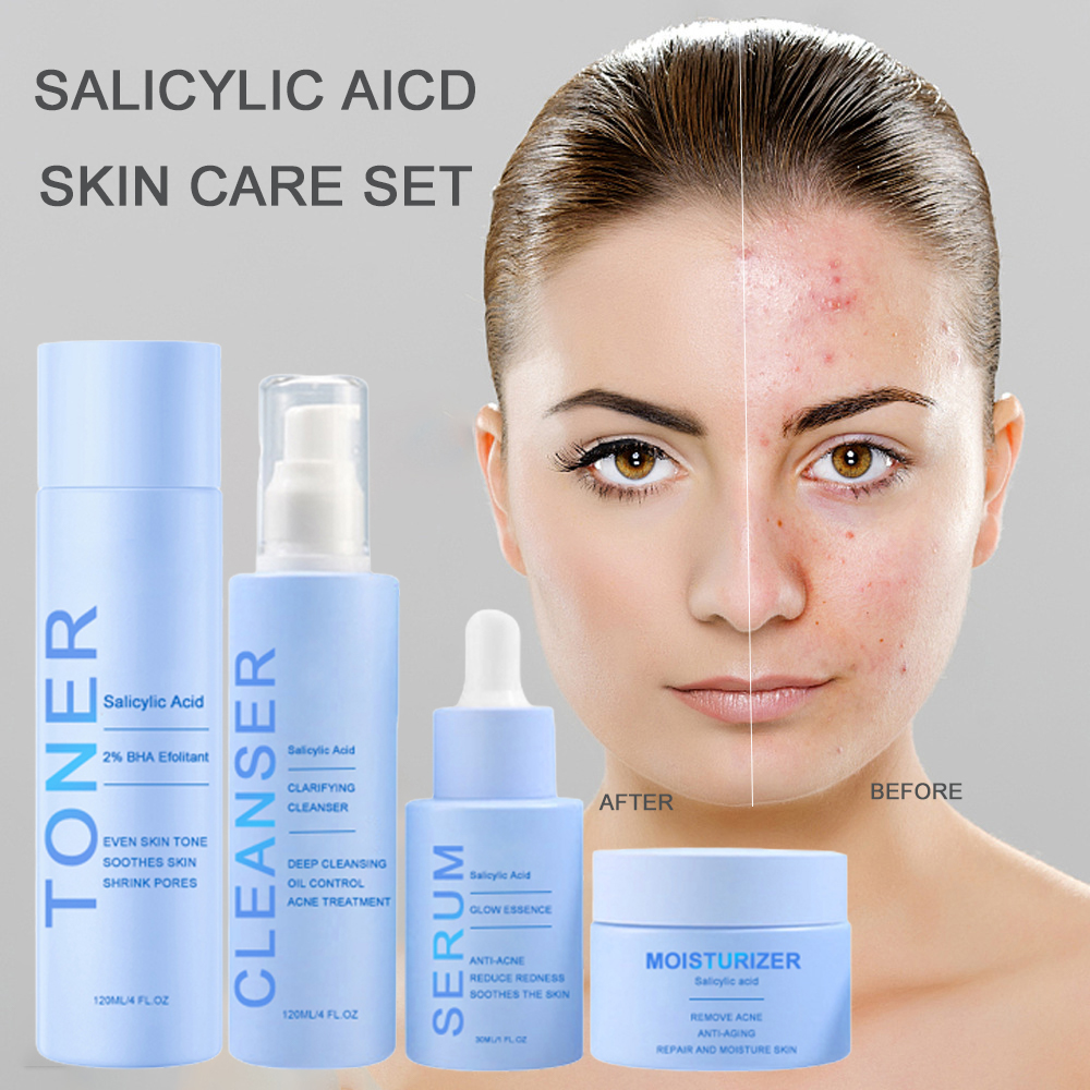 Private Label Natural Salicylic Acid Korean Skincare Acne Removal Cream Facial Anti Acne Anti Aging Acne Treatment Skin Care Set