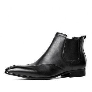 Botas Chelsea de Moda para Hombre, de Cuero Vacuno Negro Resistente, con Suela de Goma, Botas de Negocios de Cuero de Caña Alta - Product Image 3