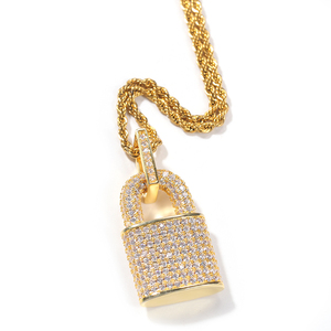 Bling Diamond Cubic ZIRCON Lock <span class=keywords><strong>Collar</strong></span> 18K Gold <span class=keywords><strong>Candado</strong></span> Colgante Collares <span class=keywords><strong>Cadena</strong></span> de acero inoxidable Moda para Mujeres Hombres - Product Image 2