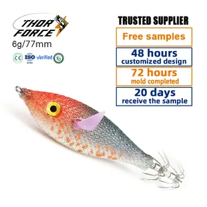 THORFORCE alta calidad 77mm 6g anzuelo de calamar afilado agua superior agua salada cebo duro Artificial EGI calamar jig señuelo de pesca camarón de madera