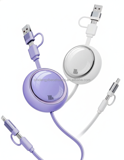 Custom Logo 100W Retractable Three-in-One Type-C Fast Charging Cable 1.0m Eco-Friendly for Computer Mobile Phones Printer