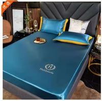 Parure de lit 4 pièces en soie glacée rafraîchissante style Hilton 5 étoiles, luxe satiné, housse de couette, drap plat et taies d'oreiller, idéale pour l'été