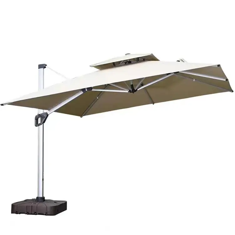 Parapluie d'extérieur suspendu carré de 10 pieds parasol de patio en porte-à-faux parapluie de jardin avec Led