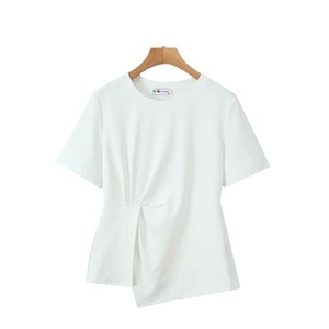 Camiseta Asimétrica con Nudo Lateral Happy Plus, Talla Grande para Mujer, Color Sólido, Jersey, Manga Corta - Product Image 5
