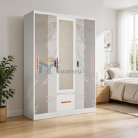 Armoire en acier imprimé motif arche terre cuite 1200 mm avec 2 portes coulissantes, miroir et tiroir, rangement de chambre en métal