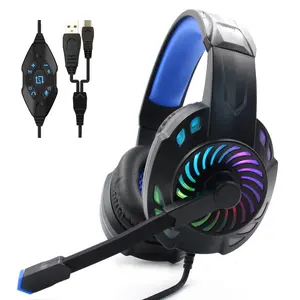 2022 New Black Gaming Headset 7.1 USB Voice Changer Mode Headphone RGB Glowing Gamer Headset Earphone with Mic for Laptop/Mobile
