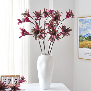 Fleurs artificielles en bambou et lys, vase en plastique, décoration intérieure, ornement pour salon, plante verte décorative - Product Image 2