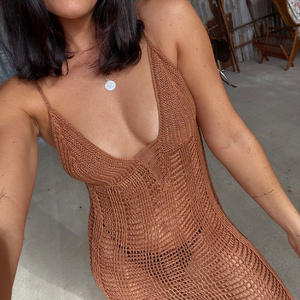 2022 Maxi abito da spiaggia senza schienale lavorato a maglia estivo per donna abiti <span class=keywords><strong>lunghi</strong></span> spaccati da festa abiti da donna - Product Image 5