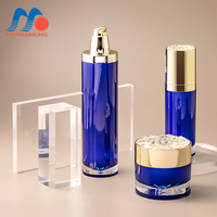Pot cosmétique en plastique acrylique rond droit de luxe bleu or de 50 g 50 ml 120 ml, flacon pompe pour lotion d'essence avec couvercle en forme de diamant
