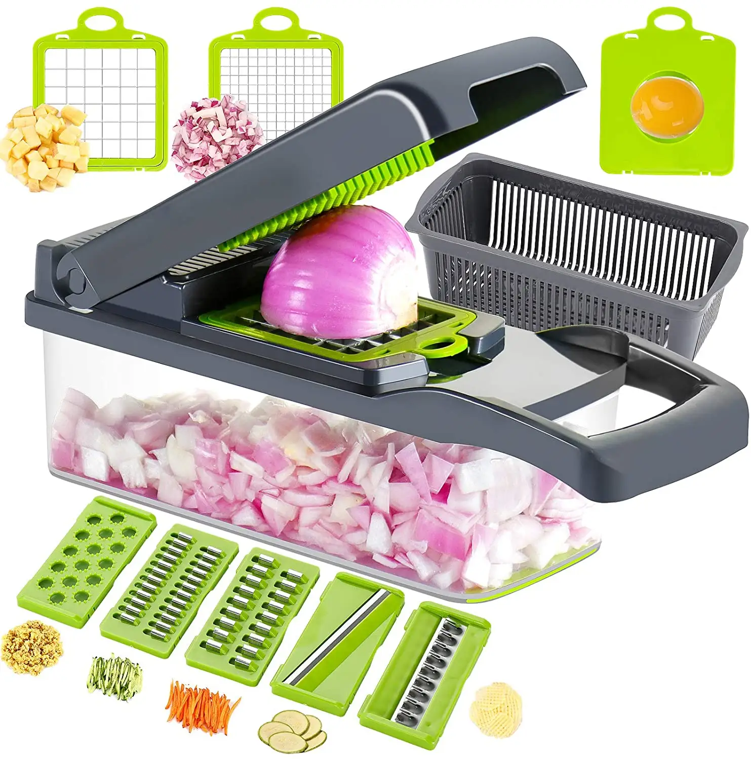 Food Grade 12 in One Plastic Vegetable Slicer Fruit Vegetable Cutter Onien Chopper Basket Wash Vegetable