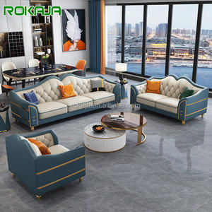 Luxuriöses 1+2+3-Sitzer Ledersofa-Set Modernes Villa-Hotel Schnallen-Kombinationssofa Wohnzimmer Edelstahl-Beine Ecksofa - Product Image 1