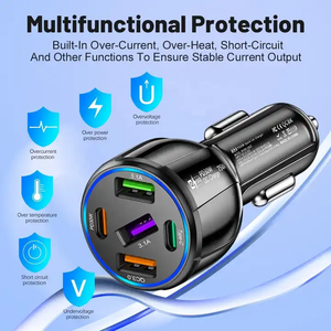 75W <span class=keywords><strong>Usb</strong></span> <span class=keywords><strong>Mini</strong></span> Metalen Digitaal <span class=keywords><strong>Display</strong></span> 5 In 1 Autolader 3usb + 2pd Snel Opladen Auto Oplaadadapter Compatibel - Product Image 5