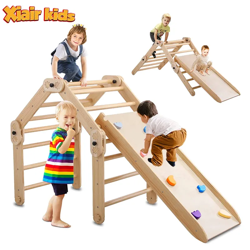 Xiair Adjustable Height Piklers Triangle Montessori Kids Sport Multifunction Foldable Deformation Climbing Frame Toy With Ramps