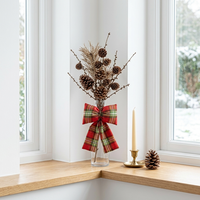 Noeuds de Noël en tissu écossais rouge et vert scintillant de haute qualité, style américain, fabriqués à la machine, décorations pour arbre de Noël
