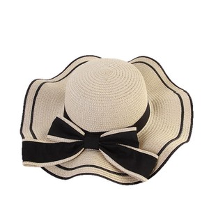 Chapeau de soleil en <span class=keywords><strong>papier</strong></span> à large bord pour femme, motif Argyle, avec nœud, protection UV, idéal pour l'été et les vacances à la plage, vente en gros de haute qualité - Product Image 1