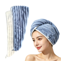Serviette à cheveux en polaire corail bleue, super absorbante, séchage rapide, avec bouton, pour femmes, pour la douche