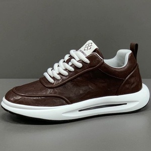 Zapatos casuales ligeros para hombre, talla grande, con cordones, parte superior de cuero genuino, diseño estampado, antiolor y cómodos. - Product Image 6