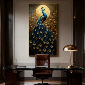 Peinture murale personnalisée d'art indien pour salon, impressions HD, décorations murales paon, décoration d'hôtel, peinture sur porcelaine cristalline LED - Product Image 2