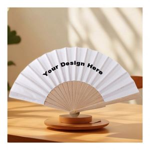 Custom Logo Wooden Folding 9" - <b>Personalized</b> Hand <b>Fans</b> for Events & Promotions - Product Image 1