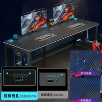 Bureau de jeu noir à double poste, table PC longue et robuste avec grand plateau pour 2 moniteurs et configuration de jeu