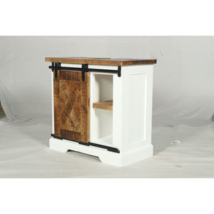 Mueble Muro Blanco y de Madera Natural con Puerta Corredera y Estante Abierto para Almacenamiento - Product Image 4