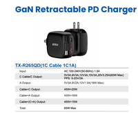 Chargeur pour ordinateur portable Tommox 65W Gan Fast USB-C multi-câbles rétractables, adaptateur Type-C 65W pour smartphone iPhone 17 MacBook