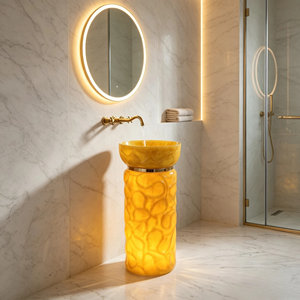 Lavabo colonne autoportant LED jaune translucide <span class=keywords><strong>de</strong></span> luxe, lavabo sur pied texturé à effet lumineux pour salle <span class=keywords><strong>de</strong></span> bain d'hôtel ou <span class=keywords><strong>de</strong></span> villa - Product Image 3