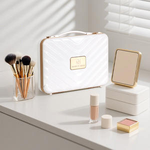 Estuche de maquillaje portátil OBOX, cuadrado, de ABS, impermeable, ligero, a prueba de golpes, con espejo y cerradura para uso diario. - Product Image 2