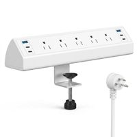 Multiprise de bureau blanche à fixation par pince, homologuée ETL, protection contre les surtensions, 5 prises CA, 4 ports USB-C 20W à charge rapide