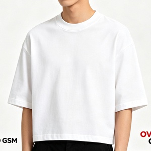 เสื้อยืดคัสตอม ผ้าคอตตอนหนา 100% ทรงโอเวอร์ไซส์ ไหล่ตก คอเต่า สตรีทแวร์ ดีไซน์เรียบง่าย เสื้อยืดผู้ชาย - Product Image 2