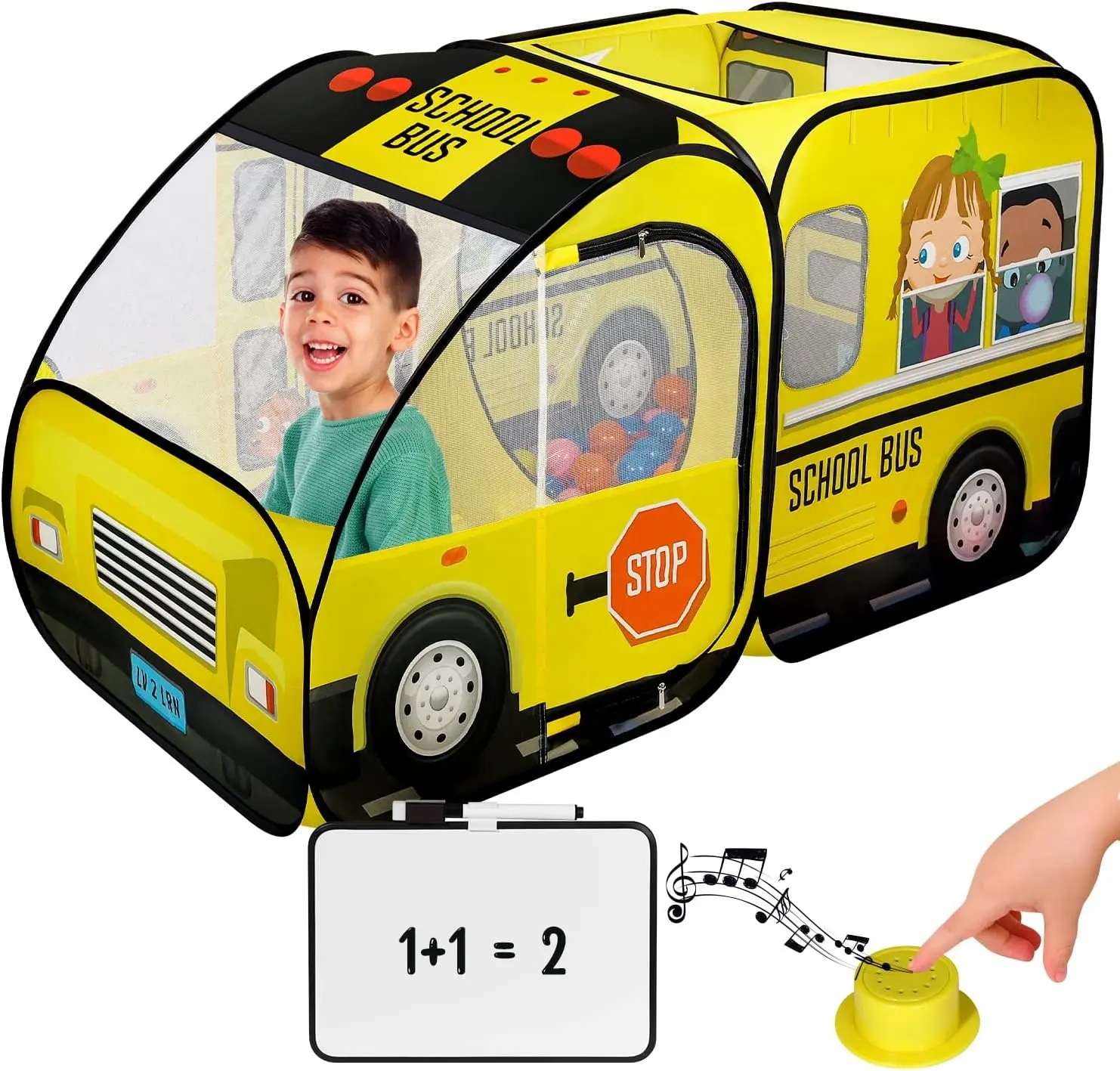 Ônibus escolar Teepee Indoor Outdoor Playground Atividades Finja Jogos Brinquedo Tenda Pop Up Crianças Tenda com Som Botão
