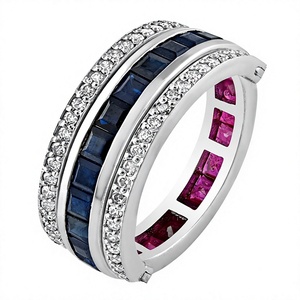 Anillo de Eternidad con Rubí, Zafiro Azul y Diamantes en Plata, Joyería Chapada en Rodio, Estilo Geométrico de Lujo para Mujer - Product Image 1