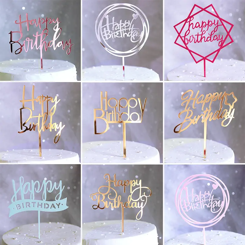 Conjunto de bolo acrílico de 10 pçs, conjunto de bolos redondos para decoração de bolo formato de coração de feliz aniversário
