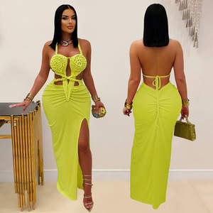 Nuovo Vestito Lungo Arricciato Estivo 2025, Abito Aderente con Schiena Scoperta e Pieghe per Vacanze, Feste e Compleanni - Product Image 5