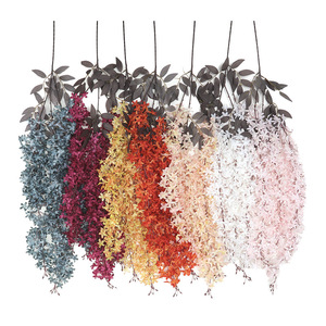 E07233 venta al por mayor boda hogar colgante pared crema azul plantas imitación Lila flor vid artificial mezereon guirnalda - Product Image 1