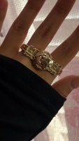 Bague double personnalisée en acier inoxydable plaqué or 18 carats avec serti géométrique, bijou tendance pour cadeau ou fête