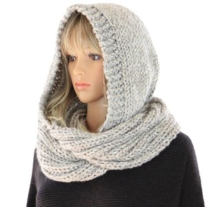 2 en 1 Écharpe <span class=keywords><strong>tricot</strong></span>ée pour femmes <span class=keywords><strong>Capuche</strong></span> <span class=keywords><strong>Snood</strong></span> Couleur solide Bonnet et écharpe Infinity Loop Combinaison Ensemble Accessoires chauds d'hiver - Product Image 1