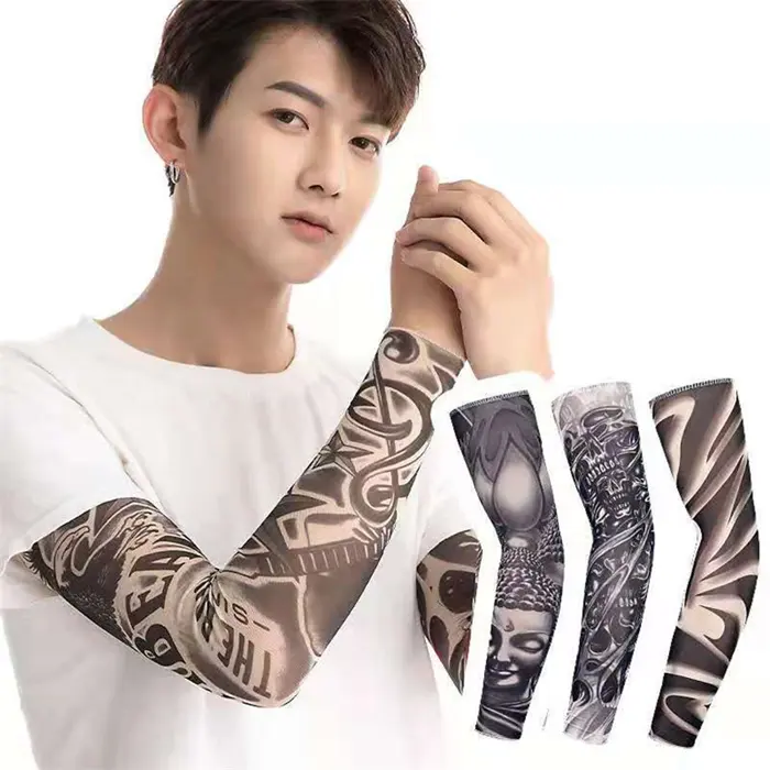 Temporary Waterproof Tattoo Design Sports Uv Compression Outdoor Cycling Fishing Custom Ice Cool Hand Arm Sleeves