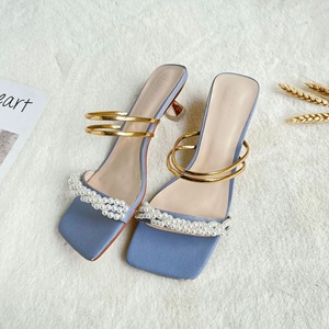 China Vendor Ladies Footwear Pearl Sandals Low <b>Shoes</b> Stiletto Women Heels 2025 - Product Image 3