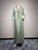 Robe Kaftan brodée à la main, jacquard doré, col en V, longueur au sol, manches longues, coupe ample, tenue de soirée pour le Ramadan et l'Aïd
