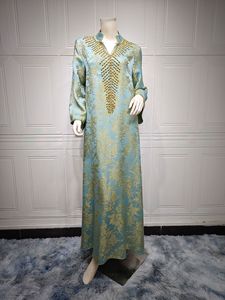 Robe Kaftan brodée à la main, jacquard doré, col en V, longueur au sol, manches longues, coupe ample, tenue de soirée <span class=keywords><strong>pour</strong></span> le Ramadan et l'Aïd - Product Image 4