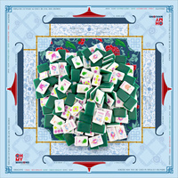 Tuiles de Mahjong Américain Vert Lierre avec Tapis de Mahjong Chinoiserie Bleu et Blanc 800x800mm – Jeu