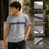 T-shirt à rayures avec logo personnalisé pour homme, coton premium, col rond décontracté, marque privée, fabricant de vêtements lifestyle OEM ODM