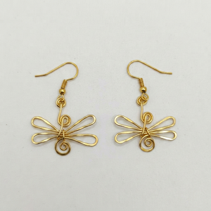 Gold Dragonfly Drop Earrings Handmade Brass Twist Wire Jewelry Lightweight <b>Wedding</b> Party <b>Accessory</b> - Product Image 1